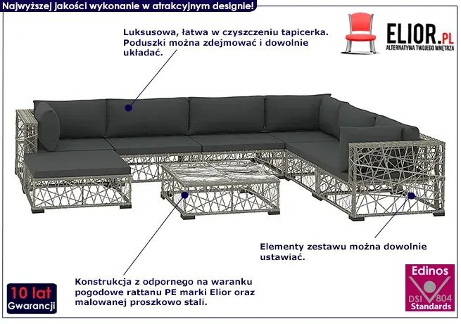 8-częściowy szary zestaw wypoczynkowy do ogrodu biały