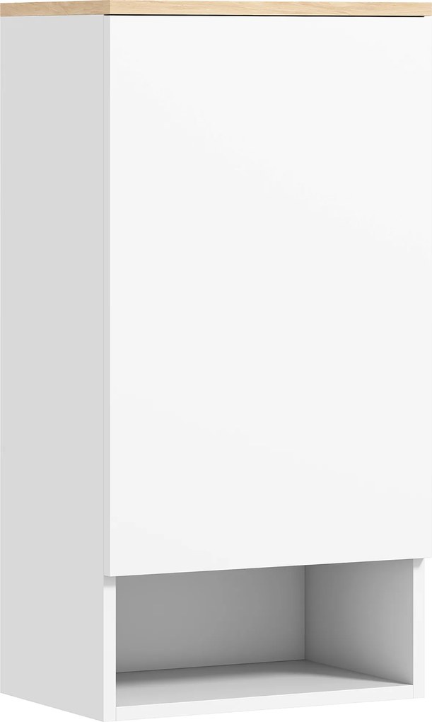 HOMCOM Szafka Ścienna do Łazienki, Szafka Łazienkowa z Regulowanymi Półkami, Otwartą Półką, Drewniana, Biała