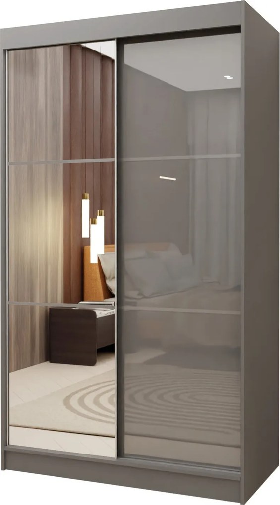 Szafa Przesuwna VITALE 120 cm z Lustrem Szafa Dwudrzwiowa Szara