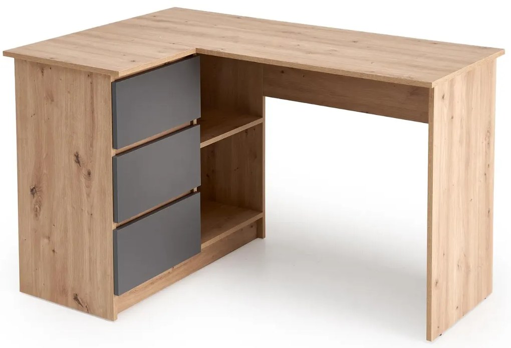 Biurko narożne BEGA dąb artisan/grafitowe HALMAR