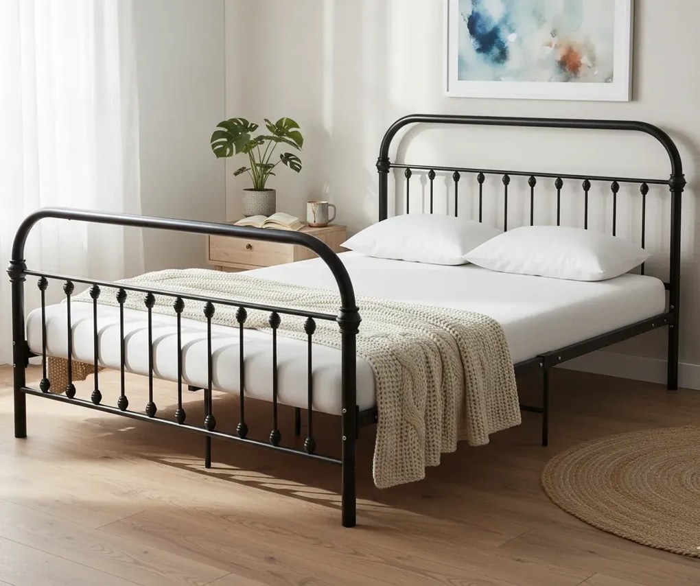 Czarne metalowe łóżko w stylu loft 140x200 cm EtiosaF7-W97