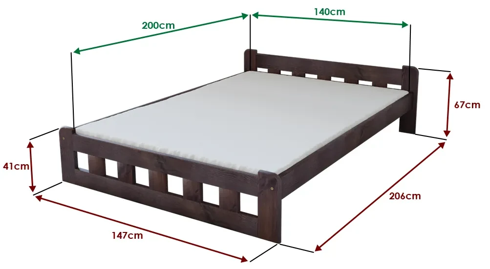 Łóżko Naomi podwyższone 140 x 200 cm, orzech Stelaż: Ze stelażem listwowym elastycznym, Materac: Materac Coco Maxi 20 cm