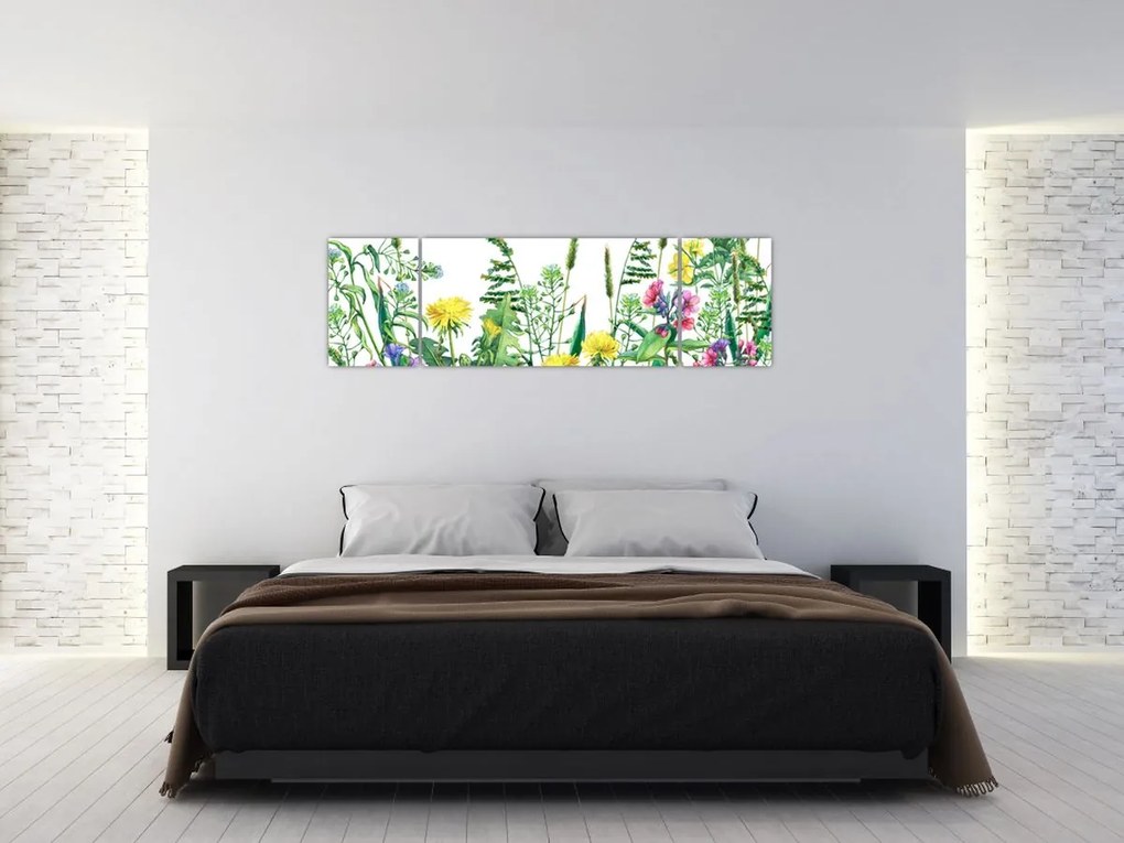 Obraz - Malowane kwiaty łąkowe (170x50 cm)