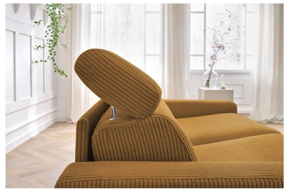 Musztardowa sztruksowa rozkładana sofa 195 cm Monaco – Bobochic Paris