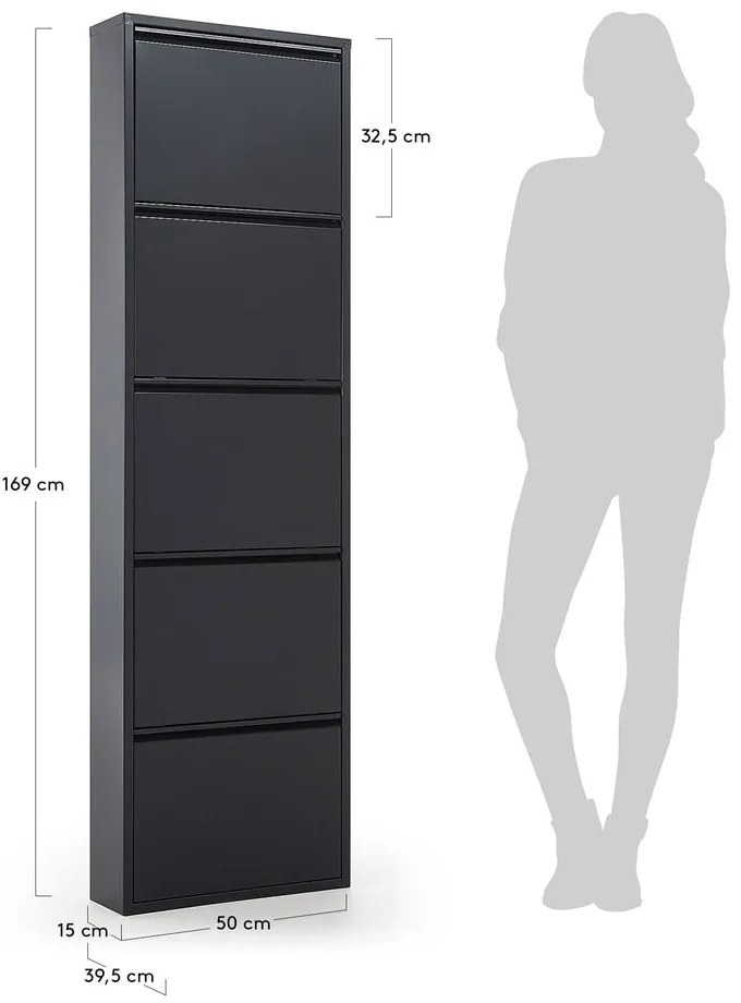 Antracytowa metalowa szafka na buty z 5 przegrodami Kave Home Rox
