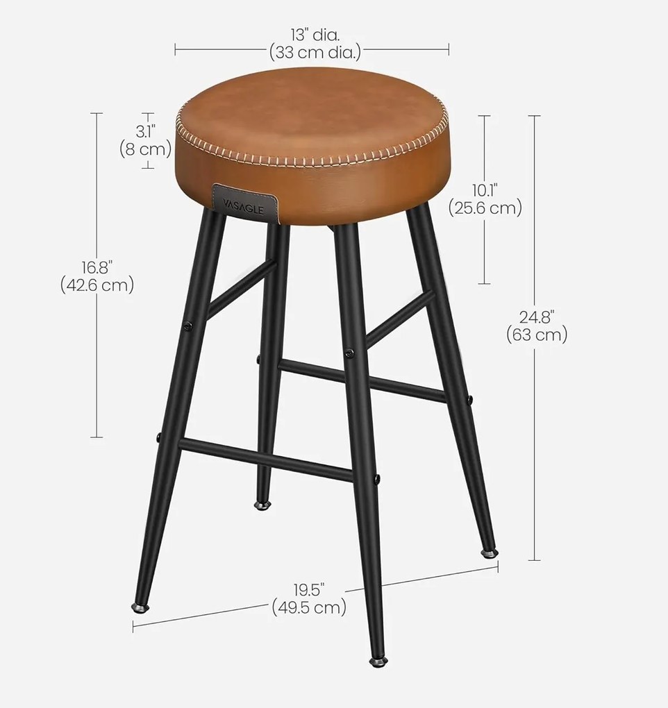 Stołki barowe EKHO zestaw 2 szt., 63 cm, brązowe