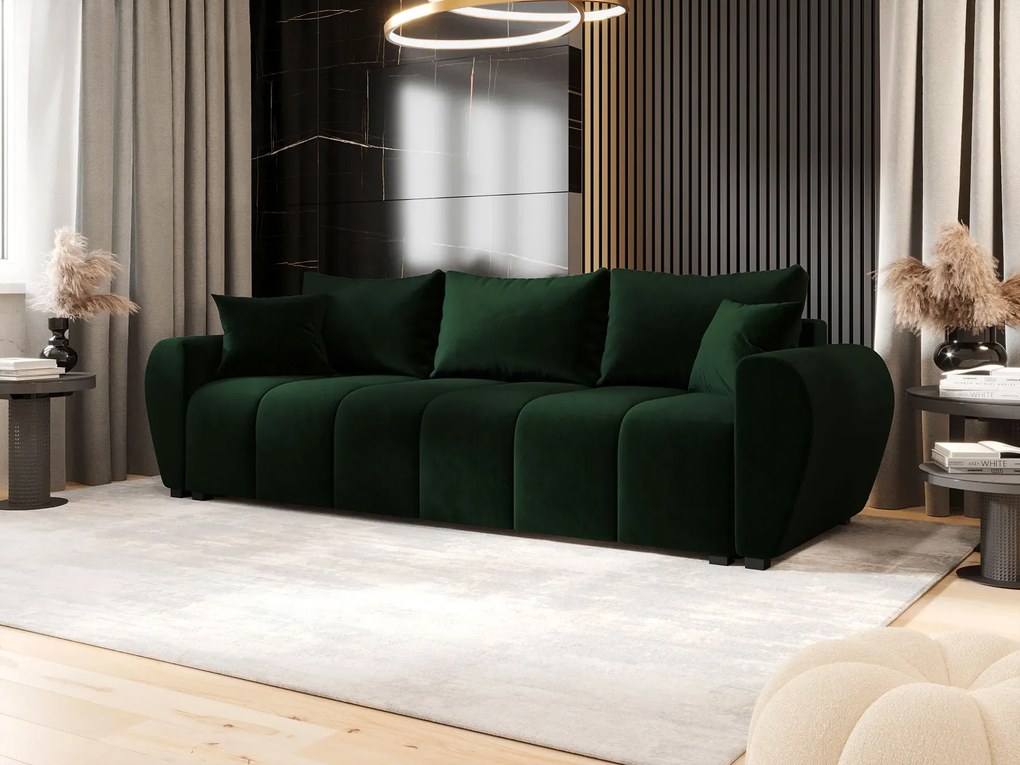 Ciemnozielona rozkładana welurowa sofa M7-L08