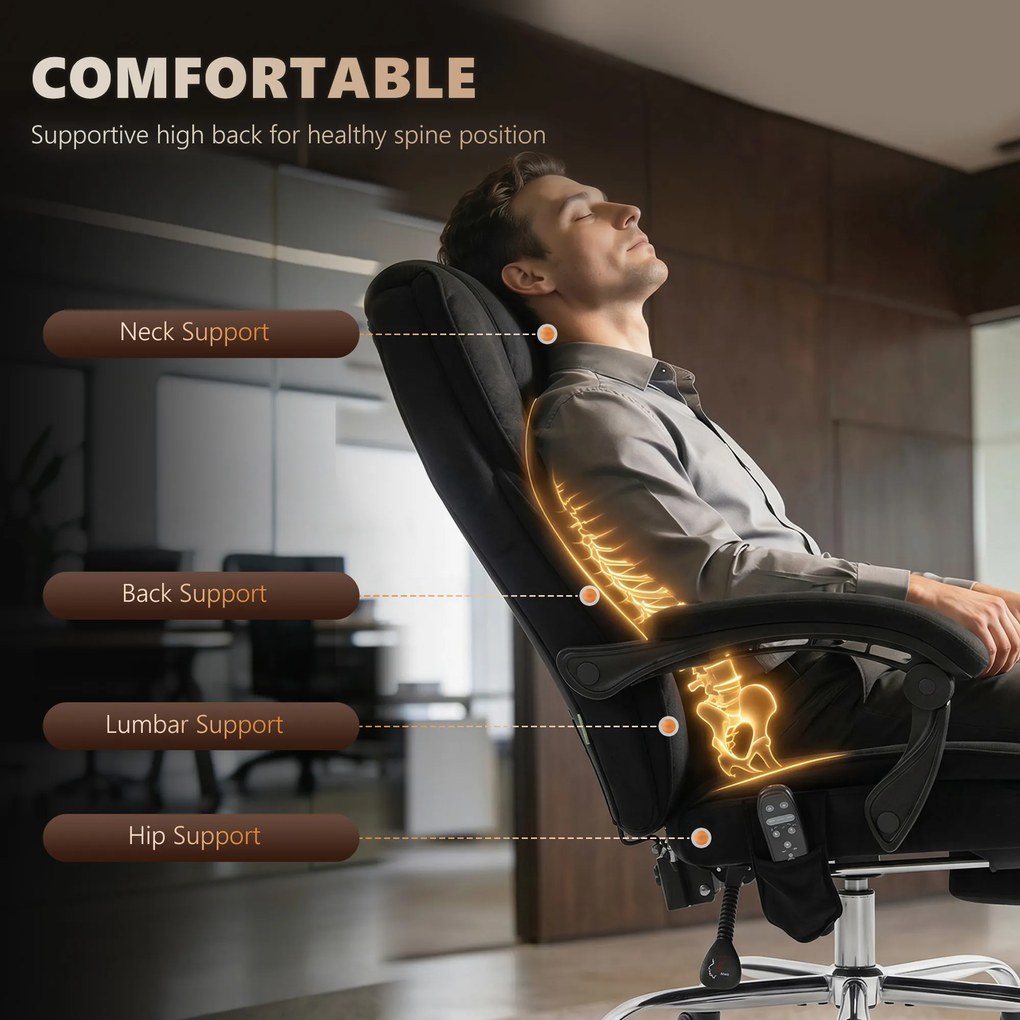 Vinsetto Ergonomiczny fotel biurowy z funkcją masażu, podnóżek, obrotowy, na kółkach, czarny | Aosom PL