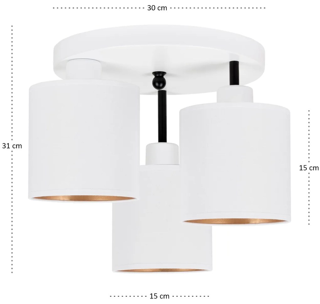 Lampa sufitowa biała trzypunktowa z białymi abażurami C-3030WE-WEWEWE