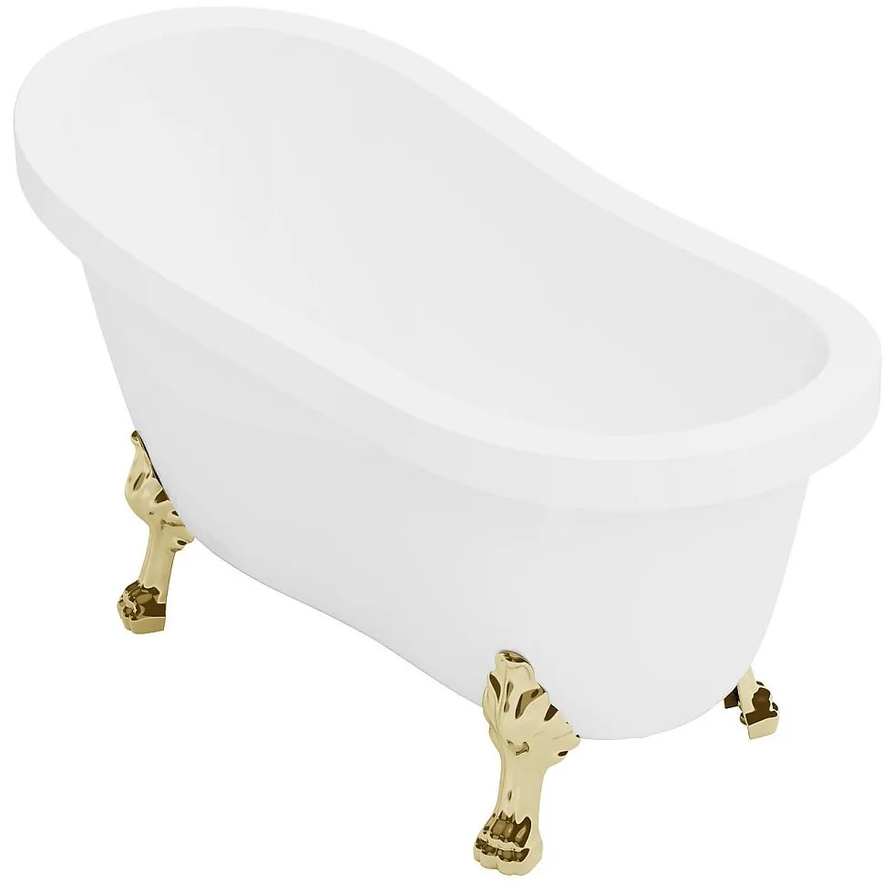 Wanna wolnostojąca retro ze złotymi nogami w kształcie lwich łap – 200 l – 145 x 74 x 77 cm – Biała – NISOS