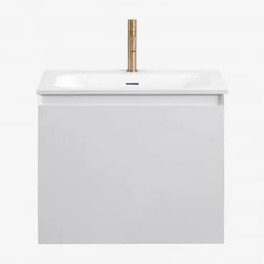 Zestaw Wiszących Mebli Łazienkowych Zintegrowany Z Umywalką Macrae Biała & Bezlusterkowiec & Złoto ↑20 - Sklum