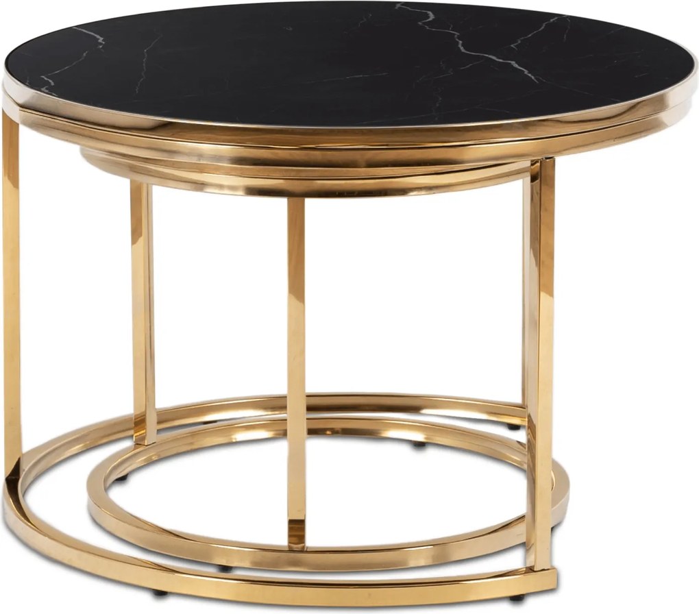 Zestaw Stolików Kawowych ARON 70 cm/50 cm Czarny Marmur/Złoty Glamour