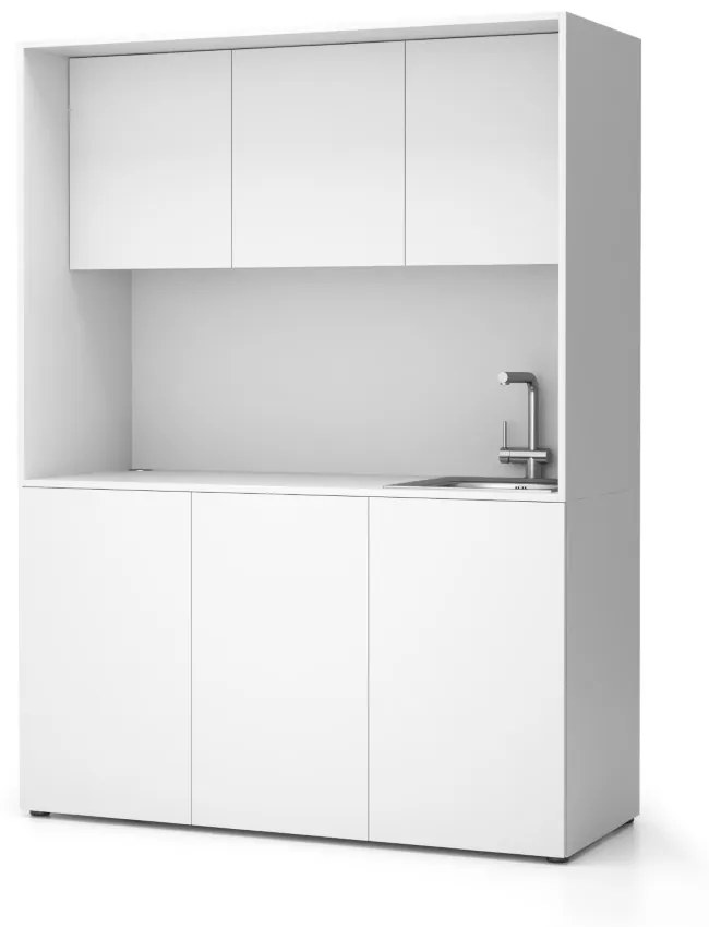Kuchnia biurowa NIKA ze zlewem i kranem 1481 x 600 x 2000 mm, biały, prawe