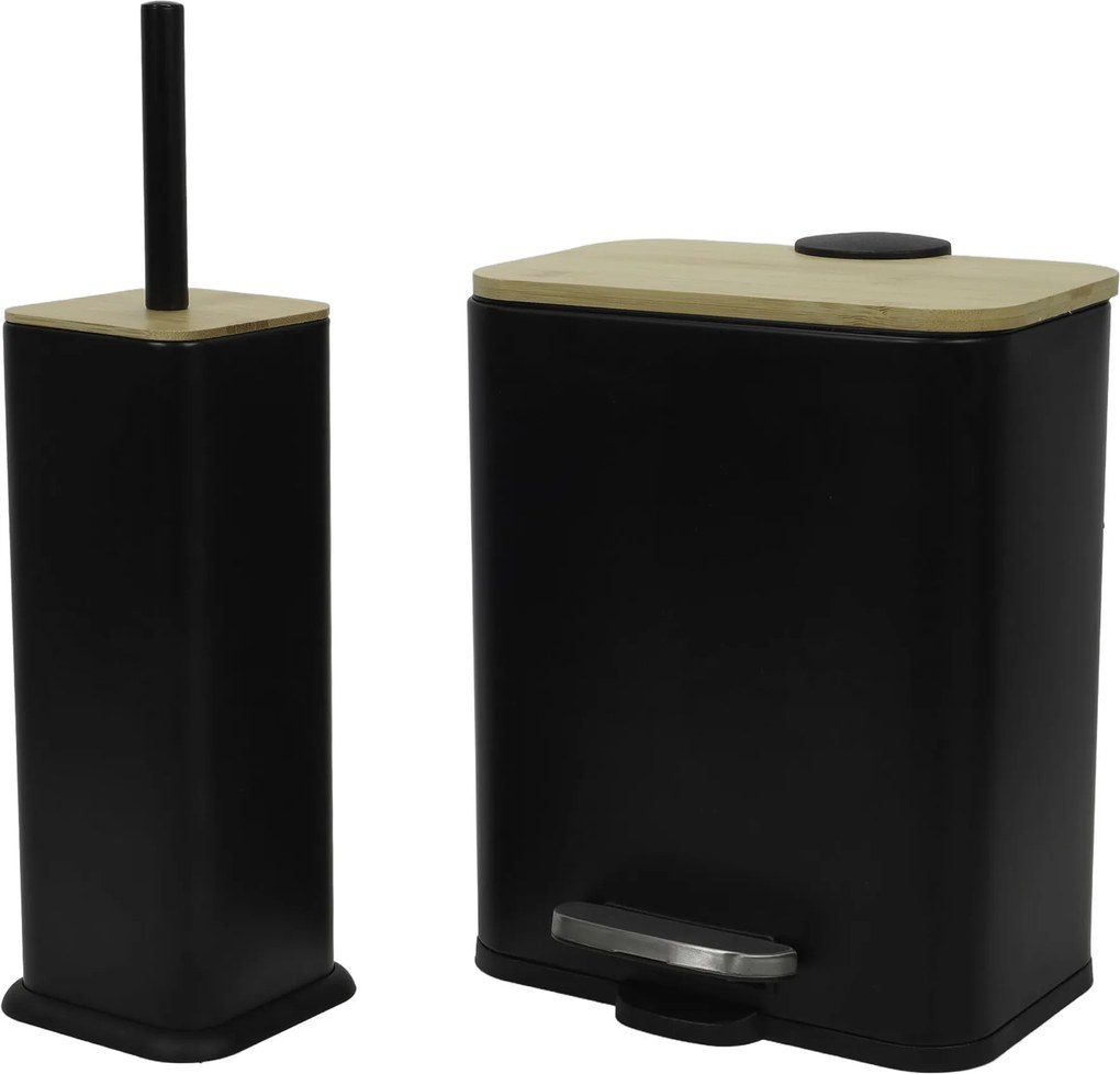 Wąski kosz łazienkowy z bambusem ZETRU, 5 l