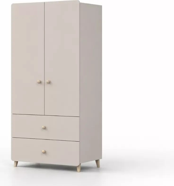 Szafa Passa 2D2S kaszmir 90 cm 2 drzwi 2 szuflady z drewnianymi uchwytami