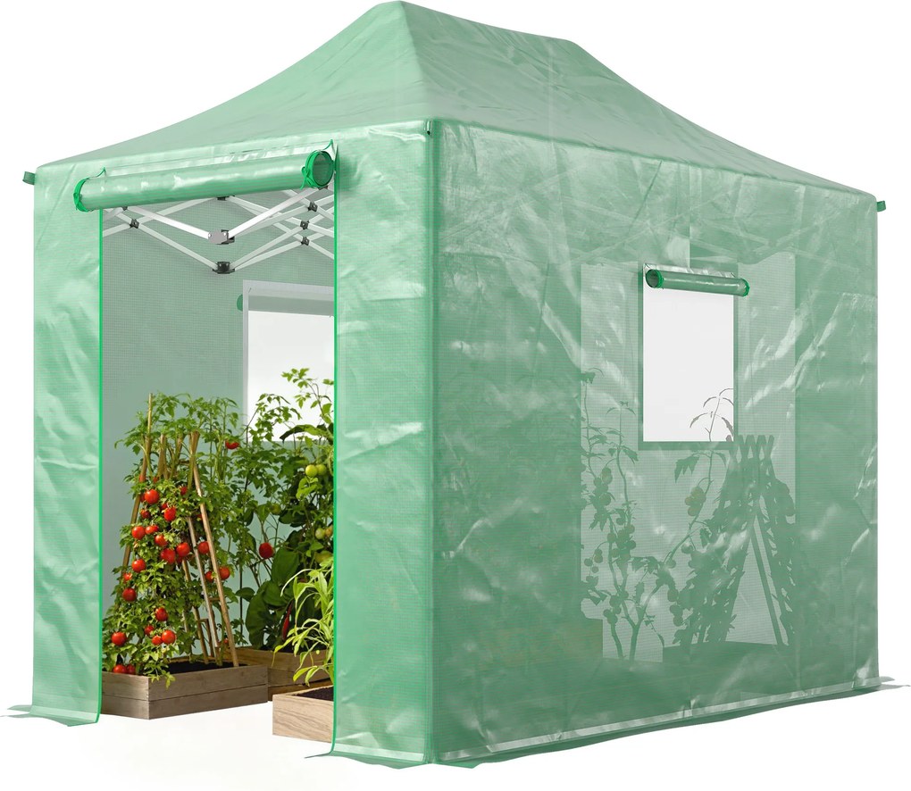 Outsunny Szklarnia typu pop-up ok. 200x300x270 cm Składana szklarnia foliowa z dachem dwuspadowym, drzwiami i oknami na zamek błyskawiczny | Aosom PL