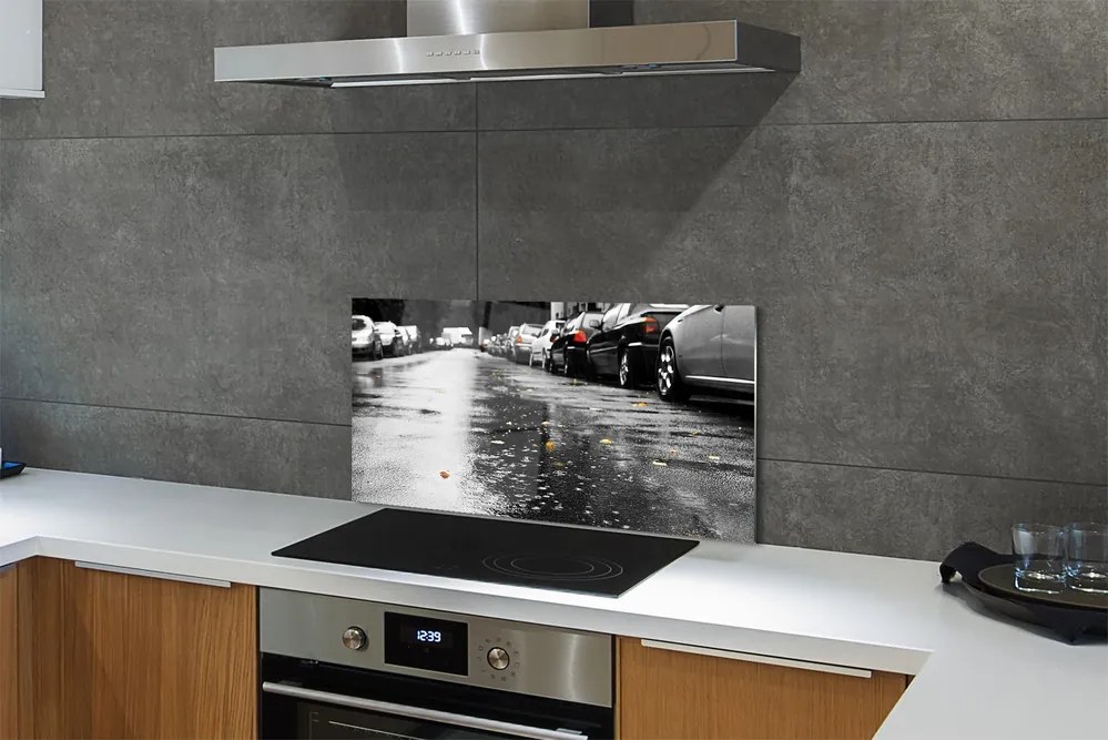 Panel szklany do Kuchni Samochody na Jesiennej Drodze