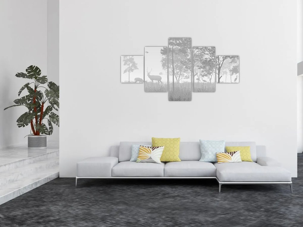 Obraz - Łąka z jeleniami (125x70 cm)