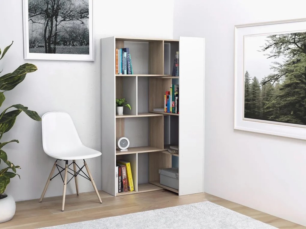 Biblioteczka narożna modułowa - 8 do 12 wnęk - Naturalny i Biały - DARLENA