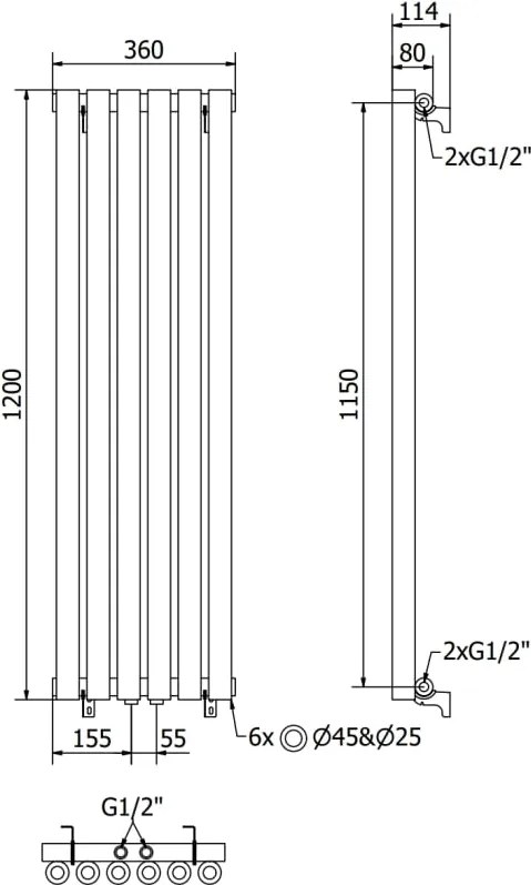 Mexen Nevada grzejnik dekoracyjny 1200 x 360 mm, 483 W, czarny - W201-1200-360-00-70