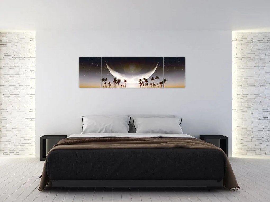 Obraz - Księżyc nad palmami (170x50 cm)