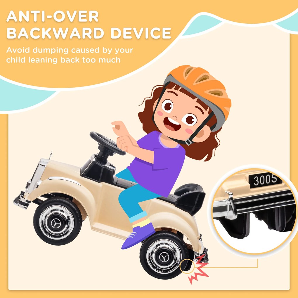 AIYAPLAY Jeździk dla dzieci Mercedes Benz 300 S, beżowy, Design, zabezpieczenie przed przewróceniem