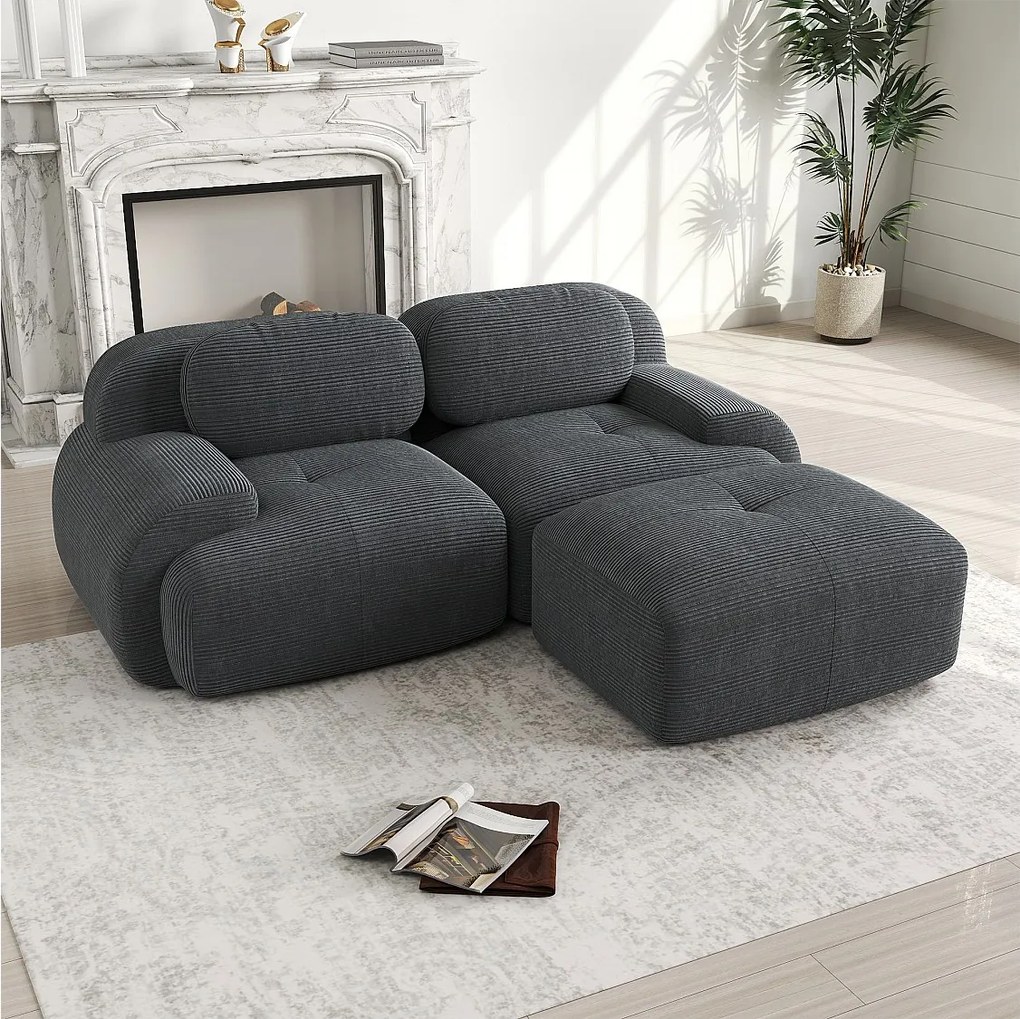 Narożnik z wygiętymi podłokietnikami i tapicerowanym oparciem - szary sztruks