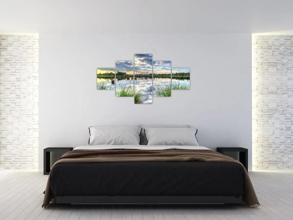 Obraz jeziora z trzcinami (125x70 cm)