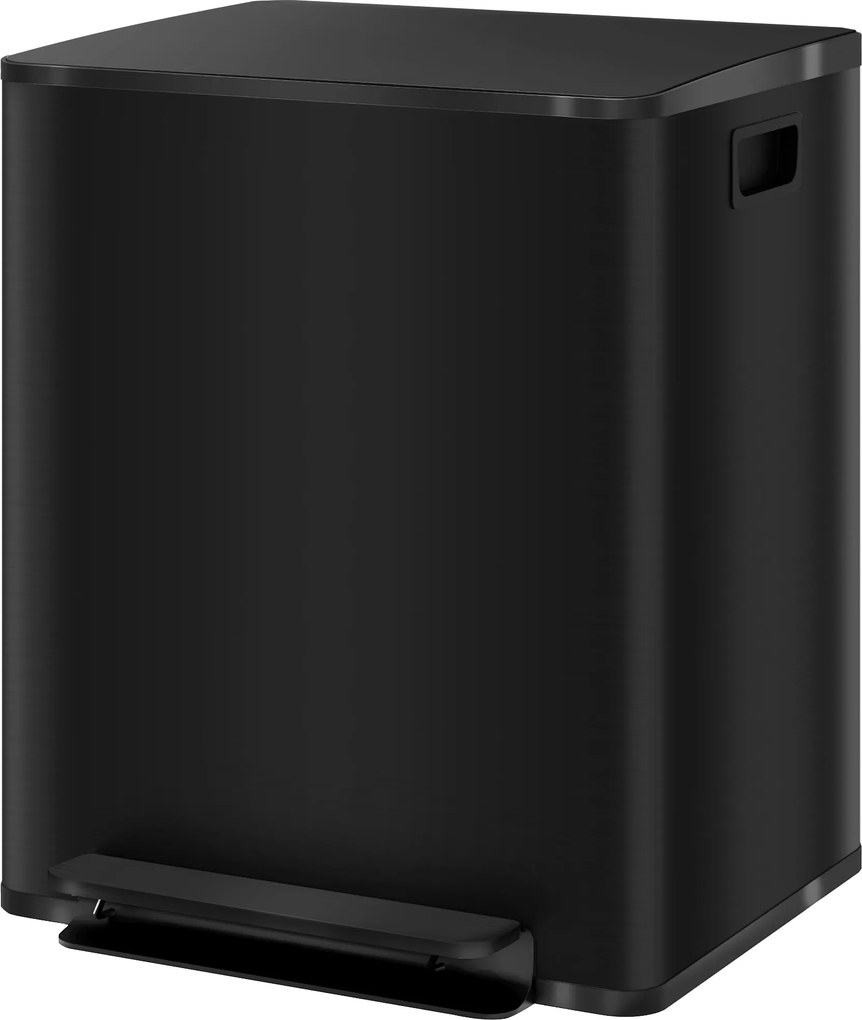 HOMCOM Kosz na śmieci z 2 komorami 25L, Pokrywa Soft-Close, Odporny na Odciski, Stal Nierdzewna, Czarny