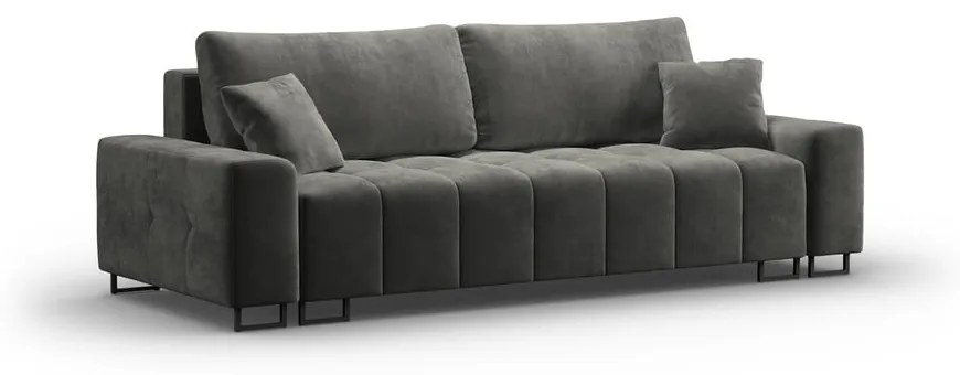 Szara aksamitna rozkładana sofa ze schowkiem 250 cm Wicklow – Cosmopolitan Design