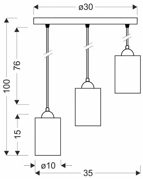 Czarna lampa wisząca z trzema ozdobnymi kloszami V138 D9-N13