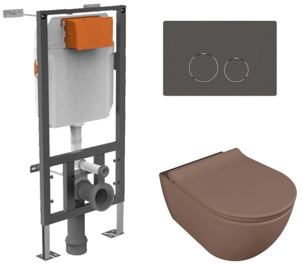 Zestaw LERA stelaż podtynkowy WC z miską wiszącą LERA i przyciskiem w kolorze Cappuccino