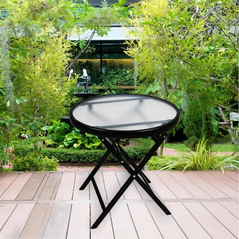 Stolik pomocniczy ze szklanym blatem, czarny, Ø 45 cm, stal