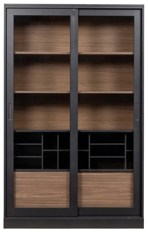 Czarno-naturalna witryna z litego drewna sosnowego z drzwiami przesuwnymi 125x200 cm James – WOOOD