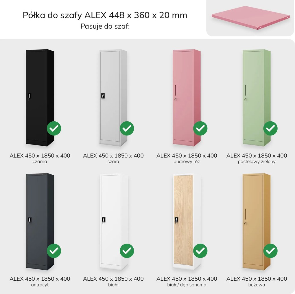 Półka do szafy ALEX, 448 x 360 x 20 mm, Fresh Style: pudrowa róż