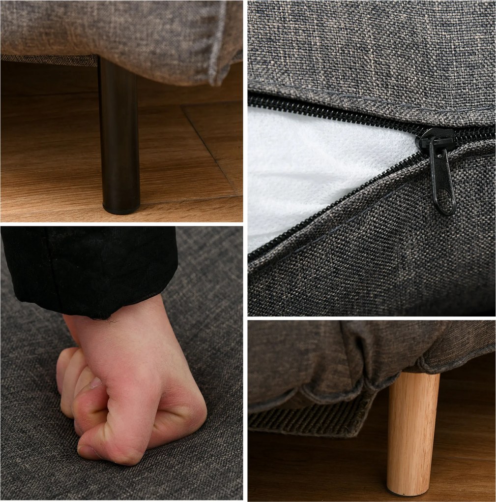 Sofa jednoosobowa rozkładana szara z regulowanym oparciem styl skandynawski do małych wnętrz | Aosom PL