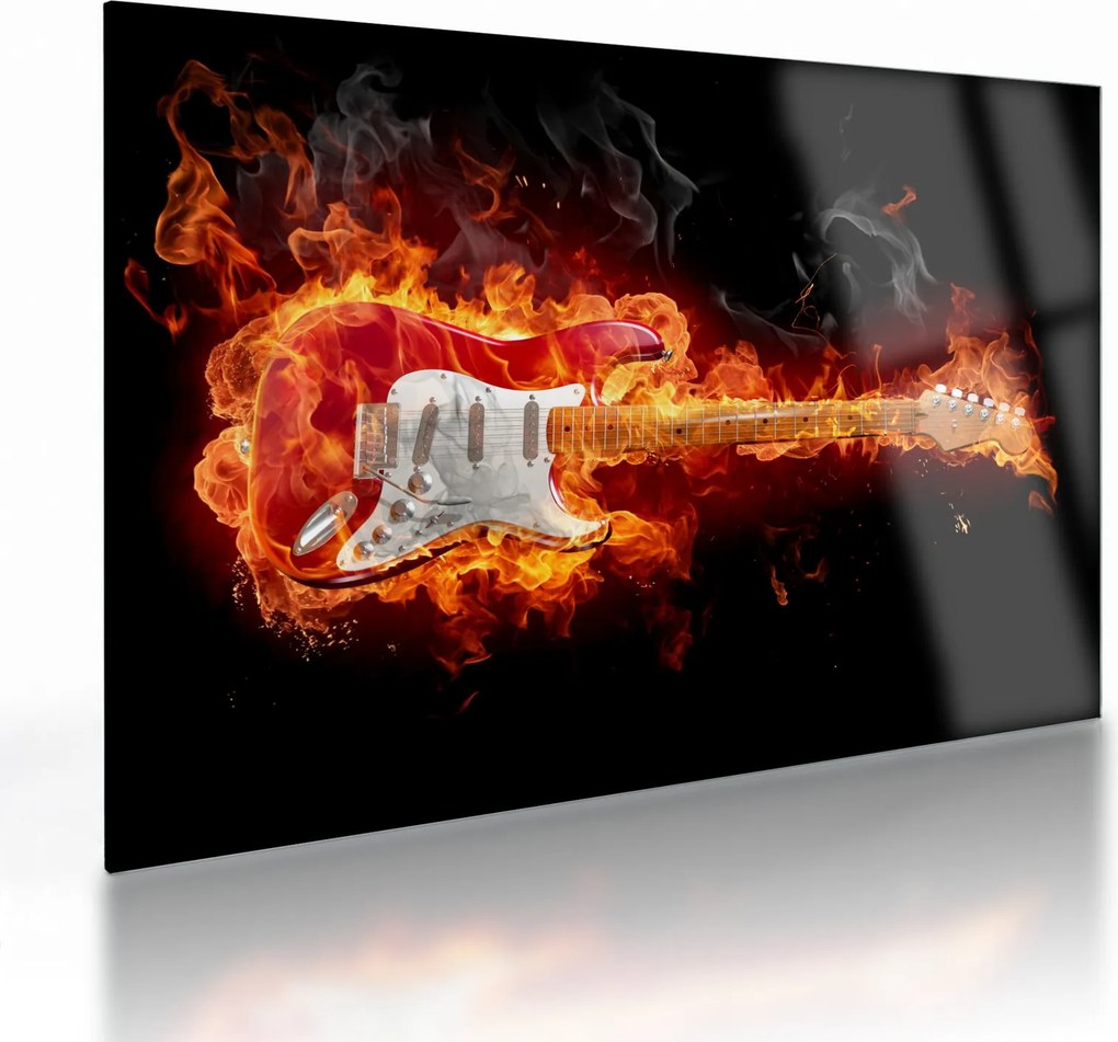 Obraz na szkle - Gitara w płomieniach (70x50 cm)