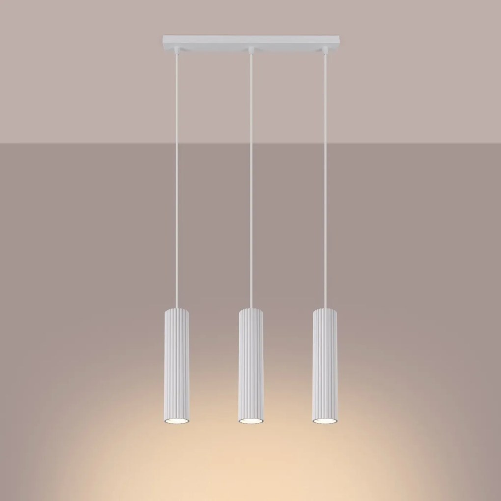 Lampa wisząca KARBON 3L biała ryflowana SOLLUX LIGHTING