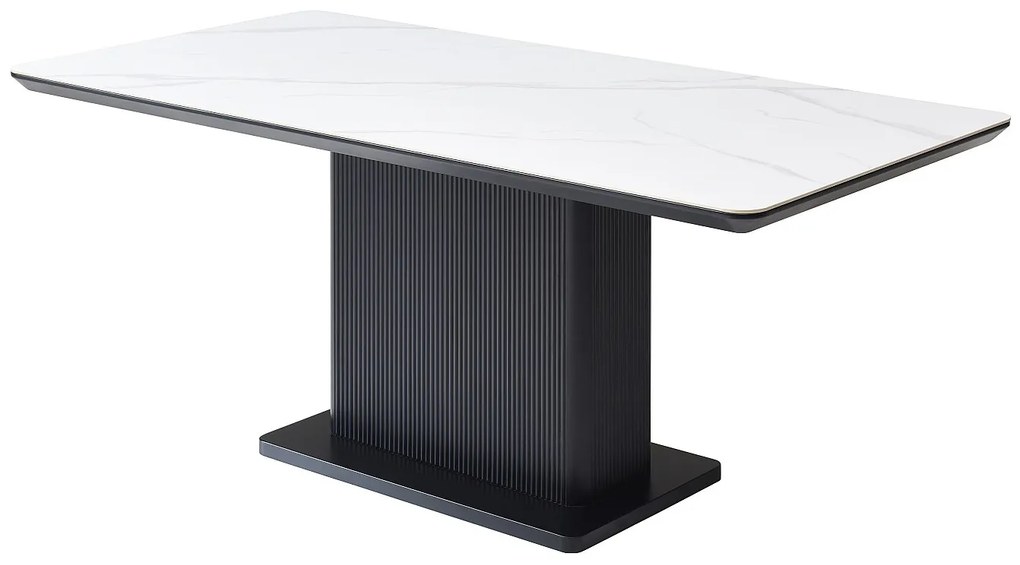 Stół do jadalni dla 6 osób z ceramiki i MDF - Efekt białego marmuru i Czarny - LAOMINIA