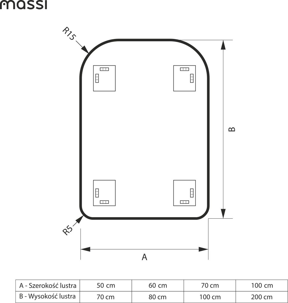 Lustro portalowe oszlifowane  z podświetleniem ROUND Soft LED | Różne rozmiary | Różne kolory : Kolor tafli szkła - Srebrny, Rozmiar - 70x100 cm