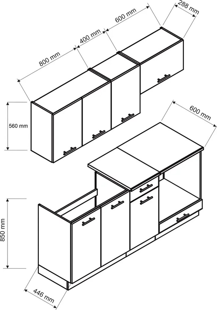 Komplet szafek kuchennych grafit mat - Lanter 4X