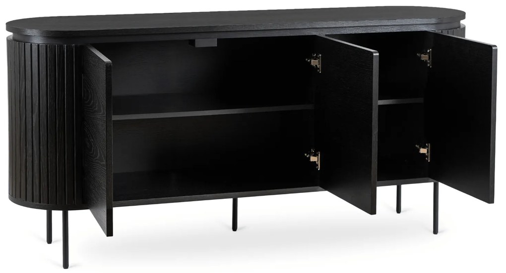 Komoda do Salonu BECK 160 cm Czarna Trzydrzwiowa Ryflowana Nowoczesna