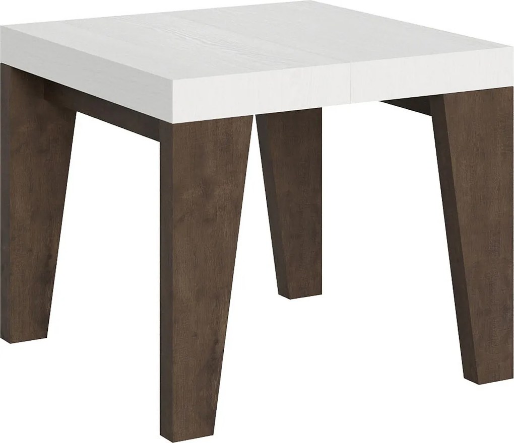 Stół rozkładany 90x90/246 cm Naxy Mix Blat z białego jesionu - Nogi z orzecha włoskiego