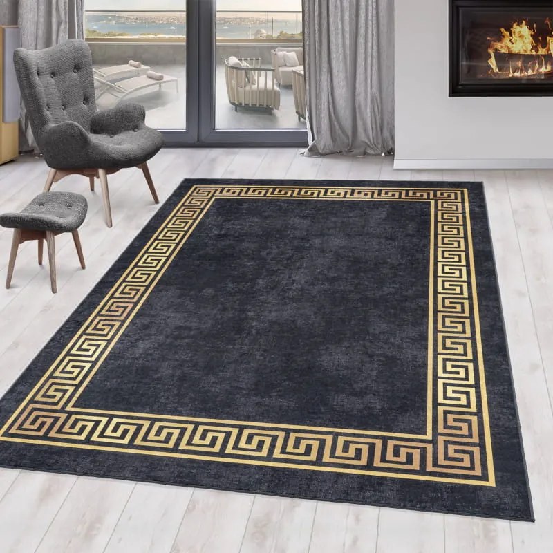 Dywan z nadrukiem Fiesta Ornament czarno-złoty 200 cm x 290 cm