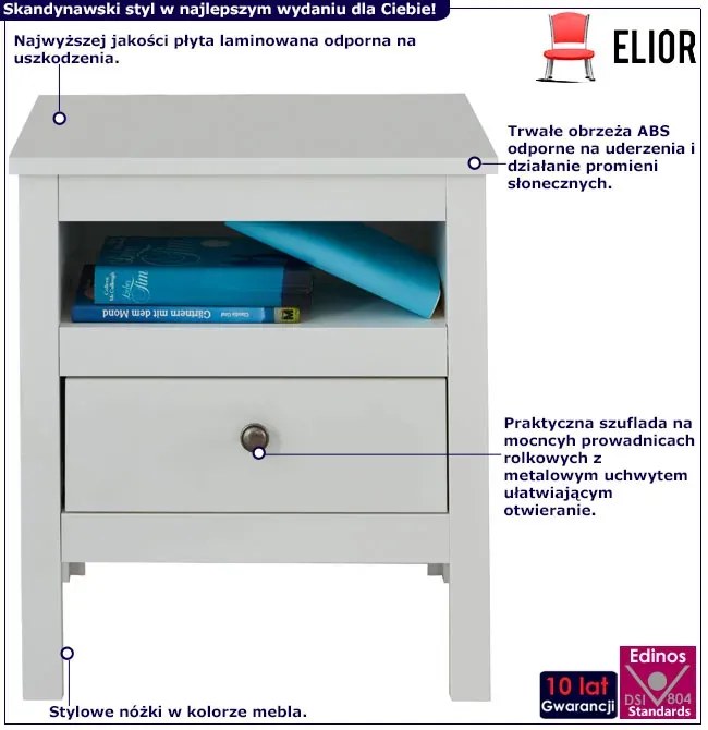 Skandynawska biała szafka nocna z szufladą N8-C78