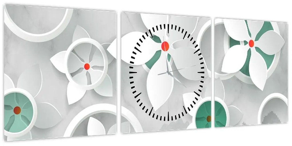 Obraz kwiatowej abstrakcji (z zegarem) (90x30 cm)