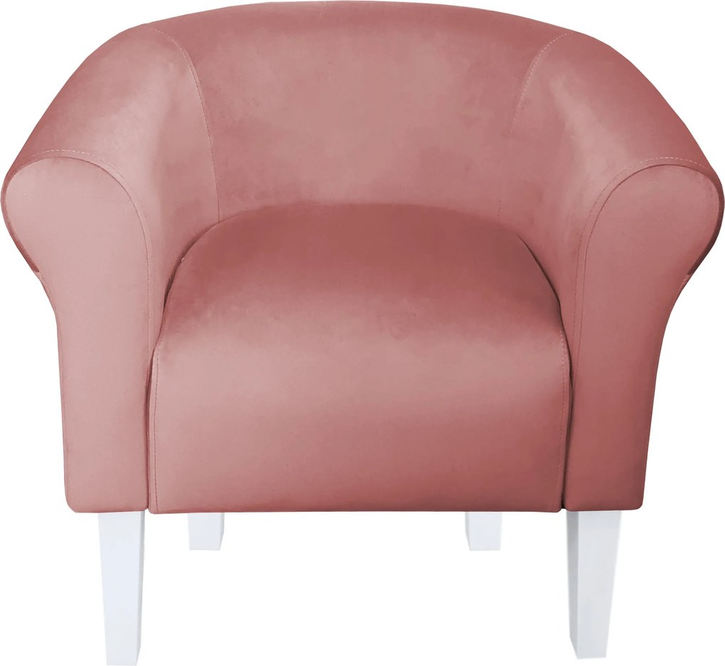 Fotel Milo tkanina Welur wygodny fotel tapicerowany do salonu i sypialni : Kolor nogi - Biała, Kolor tkaniny - VELVET - MG58, Wysokość nogi - 20 cm