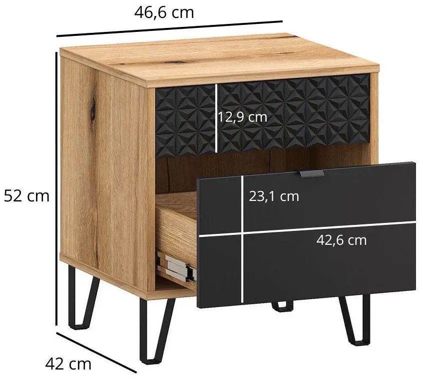 Szafka nocna z szufladą na nóżkach dąb evok + czarny C4-S97