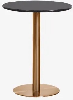 Okrągły Barowy Stół Z Naturalnego Kamienia Xiren Ø60 Cm & Marmur Nero Marquina & Szczotkowane Różowe Złoto - Sklum
