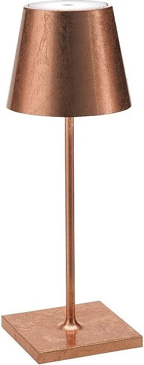 Lampa stołowa LED Poldina Pro Mini Copper Leaf, ładowalna i ściemnialna, z czasem pracy na baterii do 12 godzin.